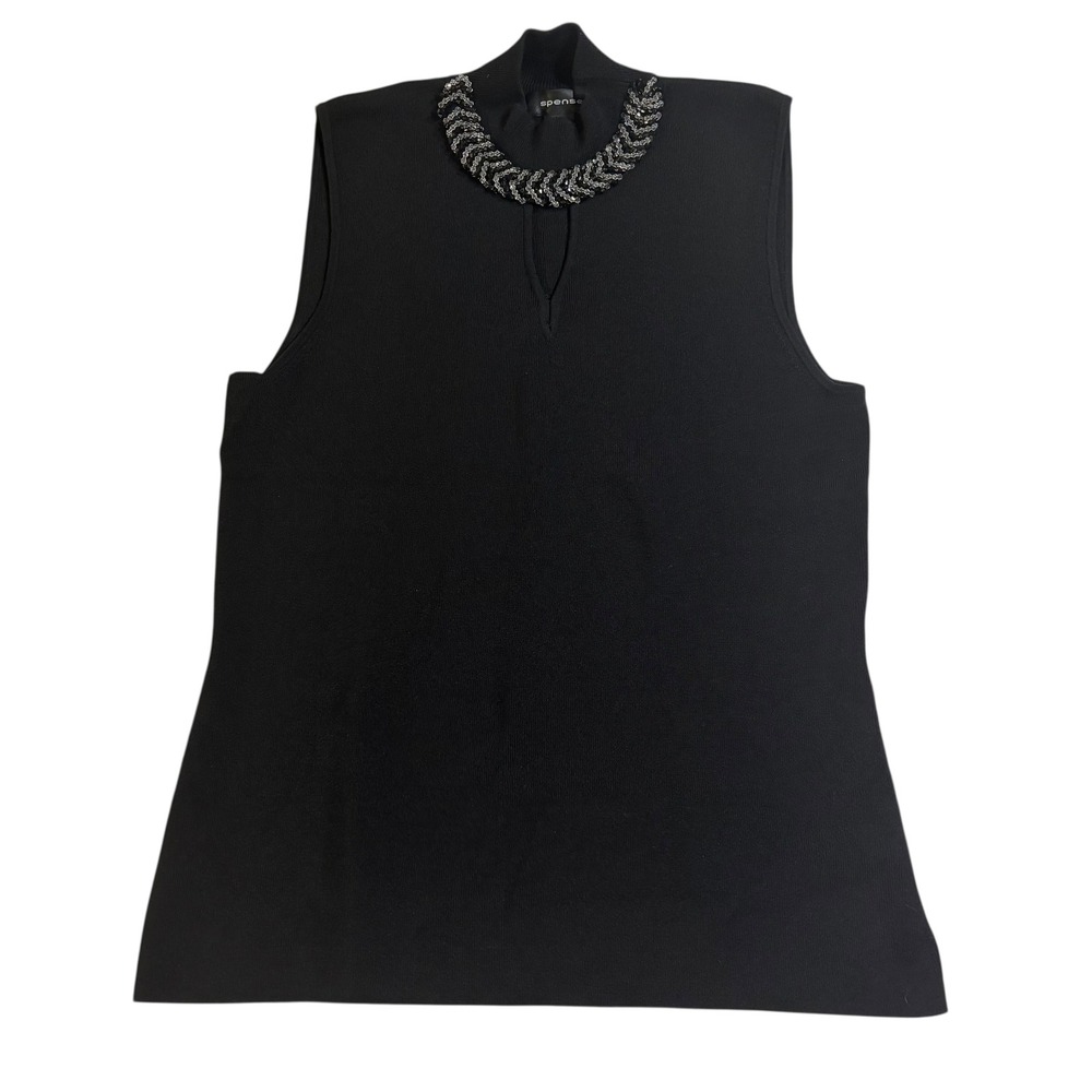 Spense Sleeveless Top Keyhole Embellished Mock Neck Knit‎ Tank Top Size M